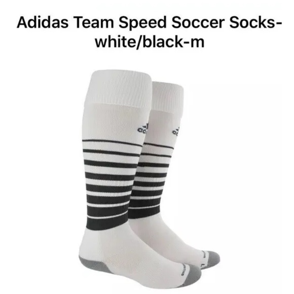 Adidas Team Speed OTC Soccer Socks 1 Pair Men 5-8.5 Wmn 5-9.5 White Black w Logo - Picture 2 of 8